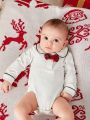 SHEIN Newborn Baby Boy Tartan Print Bow Front Bodysuit & Suspender Pants