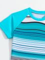 Boys' Striped Graphic Raglan Short Sleeve T-Shirt And Shorts Swimsuit Set