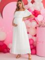 SHEIN Solid Color Off Shoulder Maternity Dress