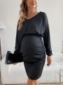 SHEIN Solid Color Simple Maternity Dress