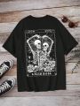 Teen Girls' Casual Skull Love Heart & Letter Print Short Sleeve T-Shirt, Suitable For Summer