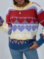 SHEIN Frenchy Women's Casual Knit Sweater With Multicolor Heart Pattern