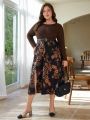 SHEIN Frenchy Plus Size Floral Printed High Slit Long Sleeve Maxi Dress