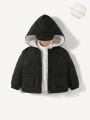 SHEIN Baby Boy Dual Pocket Teddy Lined Hooded Quilted Coat