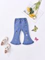 Baby Girl Butterfly Embroidery Flare Leg Jeans