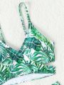 Teenage Girls' Tropical Plant Printed Two-Piece Swimsuit