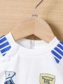 Baby Boy Letter Print Striped Trim Short Sleeve T-Shirt And Shorts Set