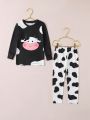 Toddler Boys' Cute Cow Patterned Long Sleeve Top And Pants Set For Home Wear
