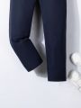 SHEIN Kids Academe Boys' Solid Navy Blue Basic Pants