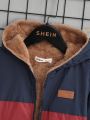 SHEIN Young Boy Colorblock Teddy Lined Hooded Jacket