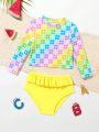 Infant Girls' Flower Print Long Sleeve Swimsuit Set