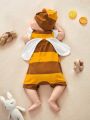 SHEIN Newborn Baby Bee Costume Romper & 3D Ear Design Hat