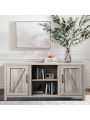 TV Stand for TVs up to 65 Inches, Wooden Media Console with Barn Door and Adjustable Shelves, Rustic TV Console Table Cabinet for Living Room Bedroom 60 Inch (Grey Wash)