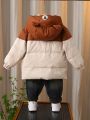 SHEIN Young Boys Cute Hooded Patchwork -Padded Jacket With Bear Decor