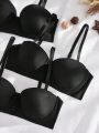 3pcs Women's Seamless Bras With Underwire, Padded Cups
