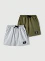 SHEIN Kids EVRYDAY 2pcs Young Boy's Casual & Comfortable Shorts With Slant Pockets
