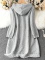 Plus Size Women's Hooded Sweater Dress With Patterned Long Sleeves