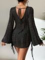 SHEIN Swim Vcay Hollow Out Drawstring Side Cover Up Dress Without Bikini Set