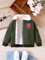 Young Girl Letter Patched Detail Teddy Lined Flap Pocket Borg Collar Jacket