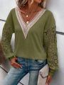 SHEIN LUNE Contrast Guipure Lace Drop Shoulder Sweatshirt
