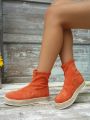 Women's Fashionable Elastic Sock Boots With Increased Height, Suede Material, Wedge Heel, Round Toe, And Flexible Sole, Suitable For Outdoor Activities