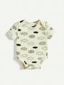 Cozy Cub Newborn Baby Boy Letter & Cloud Pattern Round Neck Short Sleeve Lap Shoulder Romper 3pcs/Set