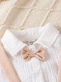 3pcs/Set Baby Boys' Comfortable And Linen Shirt, Suspenders Pants And Bowtie Gentleman Outfit