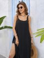 SHEIN VCAY Solid Color Vacation Style Strap Sundress