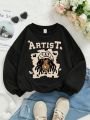 Girls' Casual Cartoon Printed Long Sleeve Round Neck Sweatshirt, Suitable For Autumn And Winter