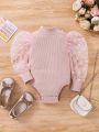 SHEIN Baby Girl Mesh Leg-Of-Mutton Sleeve Ribbed Knit Bodysuit