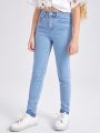Tween Girl Solid Pocket Detail Washed Jeans