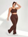 Plus Size Solid Color Bra And Long Pants Sportswear Set
