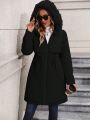 Plus Size Fuzzy Embellished Winter Coat With Drawstring Waist And Warm Lining Hood