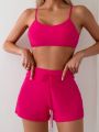 SHEIN Swim SPRTY Solid Color Two Piece Swimsuit Set