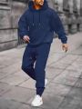 Men's Solid Color Hooded Sweatshirt And Sweatpants Set With Drawstring