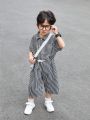 SHEIN Kids KDOMO Toddler Boys' Casual Loose Striped Short Sleeve Collared Romper