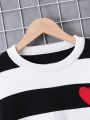 Tween Boys' Striped Heart Crew Neck Sweater