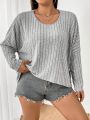 Plus Size Asymmetrical Striped Batwing Sleeve Casual T-shirt