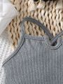 3pcs/Set Baby Girls' Casual Simple Daily Ribbed Knit Lettuce Edge Tank Tops