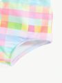 SHEIN Baby Girl Casual Cute Colored Gingham Pattern Vest Swimsuit And Swim Shorts Set