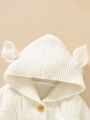 Baby Boy Cable Knit 3D Ear Patched Hooded Cardigan