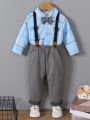 Baby Boy Plaid Print Bow Front Shirt & Pinafore Pants