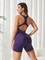 Women's Solid Color Backless Sports Romper