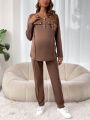 SHEIN Maternity Button Down T-shirt And Adjustable Waist Long Pants Set