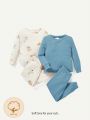 Cozy Cub Unisex Baby Boy Cartoon Animal Pattern Round Neck Long Sleeve Top And Pants 4pcs Pajama Set