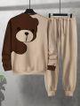 Men Bear Print Sweatshirt & Sweatpants