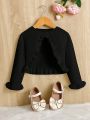 SHEIN Little Girls' Elegant Slim Fit Short Cardigan Sweater With Round Neck And Button Front For Fall/Winter