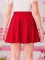 SHEIN Teen Girl Solid Color Knitted A-Line Skirt With V-Shaped Waist, Casual Style