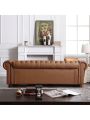 Leather Couches for Living Room, 3 Seater Classic Chesterfield Sofa Couch with Button Tufted Back and Roll Arms, 88.5-Inch Faux Leather Sofa with Nailhead Trim and Solid Wood Legs