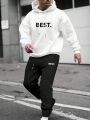 Manfinity Hypemode Men's Letter Print Hooded Sweatshirt And Sweatpants Set With Drawstring